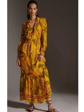 Farm Rio Bohemian Yellow Floral Maxi Dress - Anthropologie